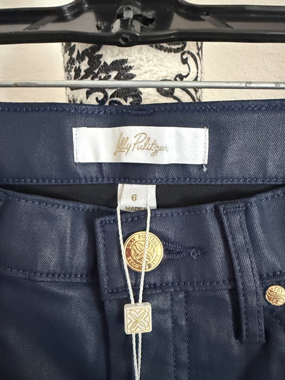 NWT Lilly Pulitzer Liza Coated Crop Flare low tide navy - Women size 8 - Picture 4 of 7